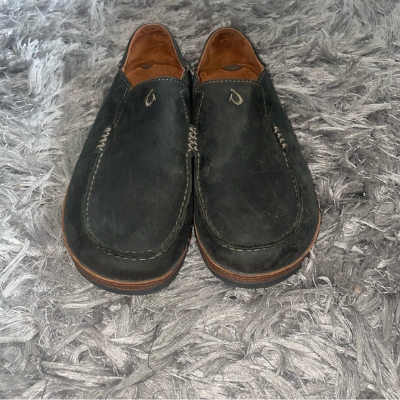 Men's OluKai Moloa Leather Loafers color BLACK/TOFFEE size 9.5 STYLE # 57452 - Picture 8 of 12